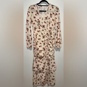 SHEIN Size Small Beige Floral Ruched Dress